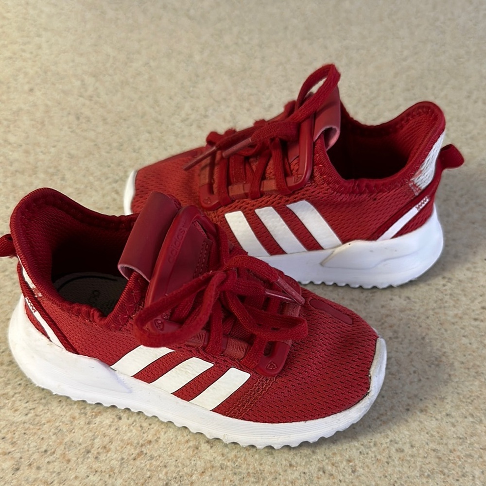 Adidas Red and White Sneakers with Classic Stripes